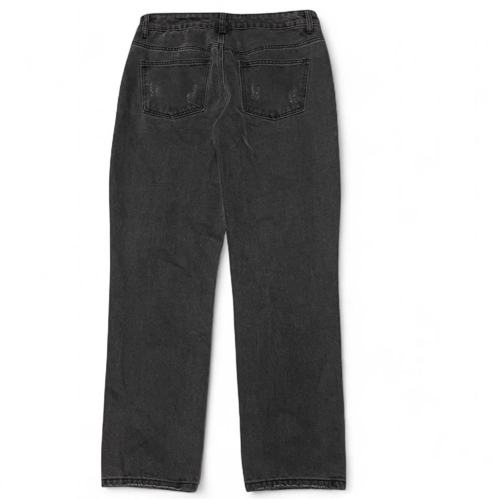 Princess Polly Women's Distressed Straight Leg Black Jeans Size 12 Trendy Grunge - Picture 3 of 8